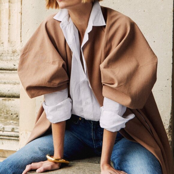 MILLE Josephine Gathered Sleeve Cotton Coat - Almond, Small - Picture 1 of 5